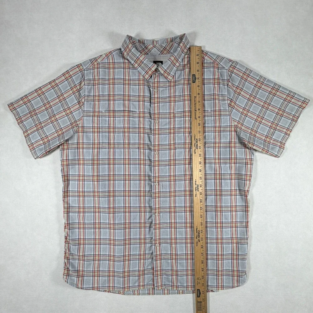 The North Face Mens XXL Short Sleeve Plaid Button Down Hiking Shirt Gray Orange